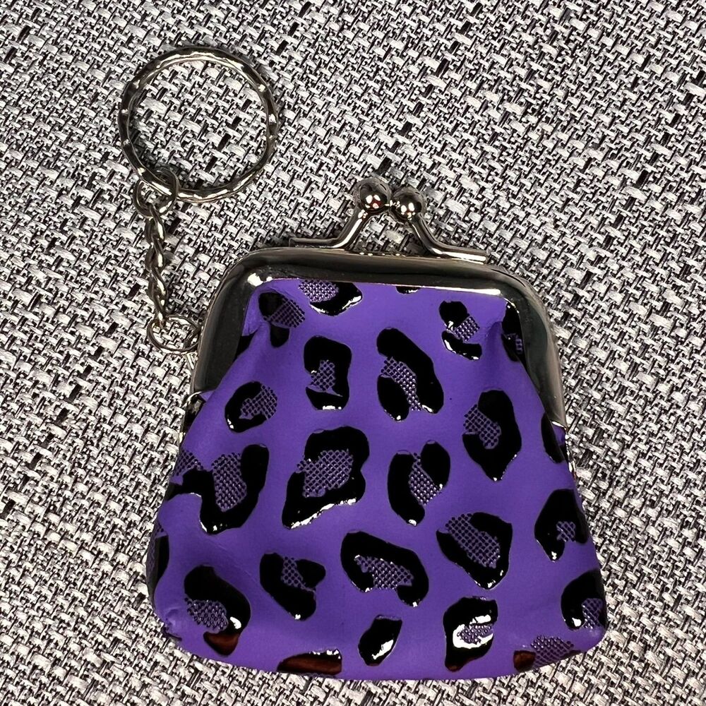 Mini Kiss Lock Coin Purse Keychain Purple Leopard Print Bag Charm Women Y2K vibe